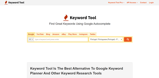site da KeywordTool