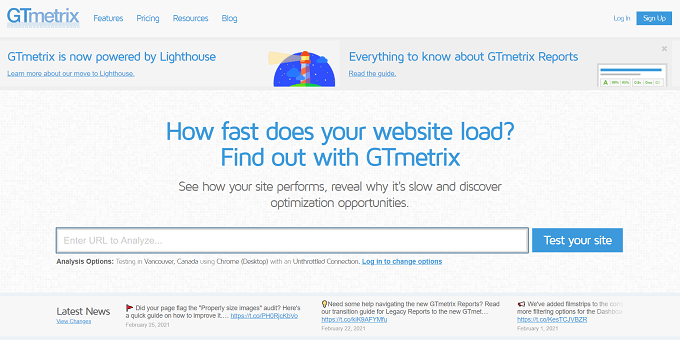 site do GTMetrix